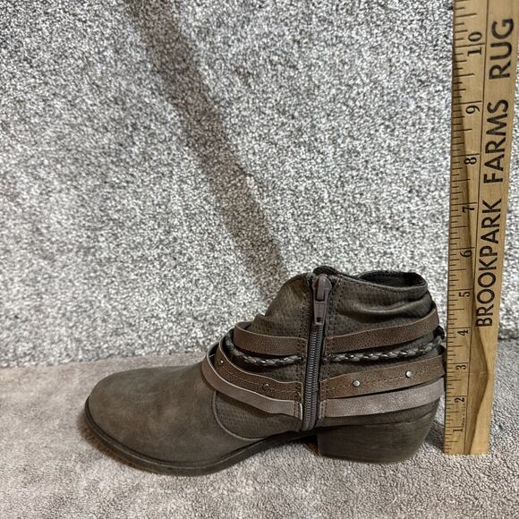 Retro Y2K SO Ankle Boots Womens 8 Boho Western Biker Braided Strap Faux Leather - Picture 11 of 11